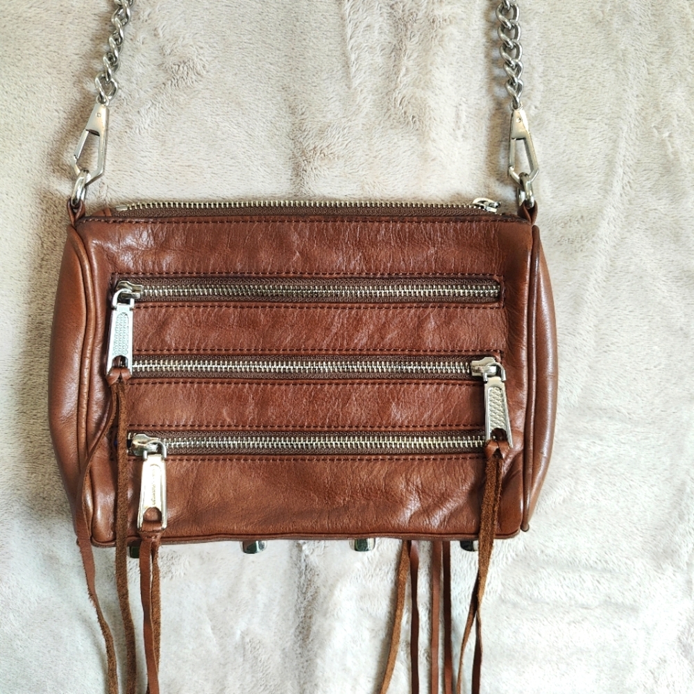 Rebecca Minkoff Tan Crossbody or Shoulder Mini Rocker Zip Leather Tassel Chain